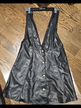Zara Black Faux Leather Trim Top Dress